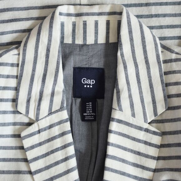GAP Women's Linen Blend Striped Preppy Single Button Blazer Blue White Size 10 - Picture 4 of 8
